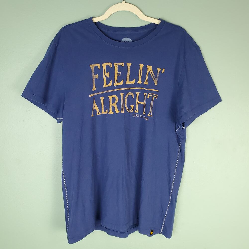 Life Is Good Blue Feelin' Alright Slim Fit Short Sleeve Crew Neck Tee Size Large